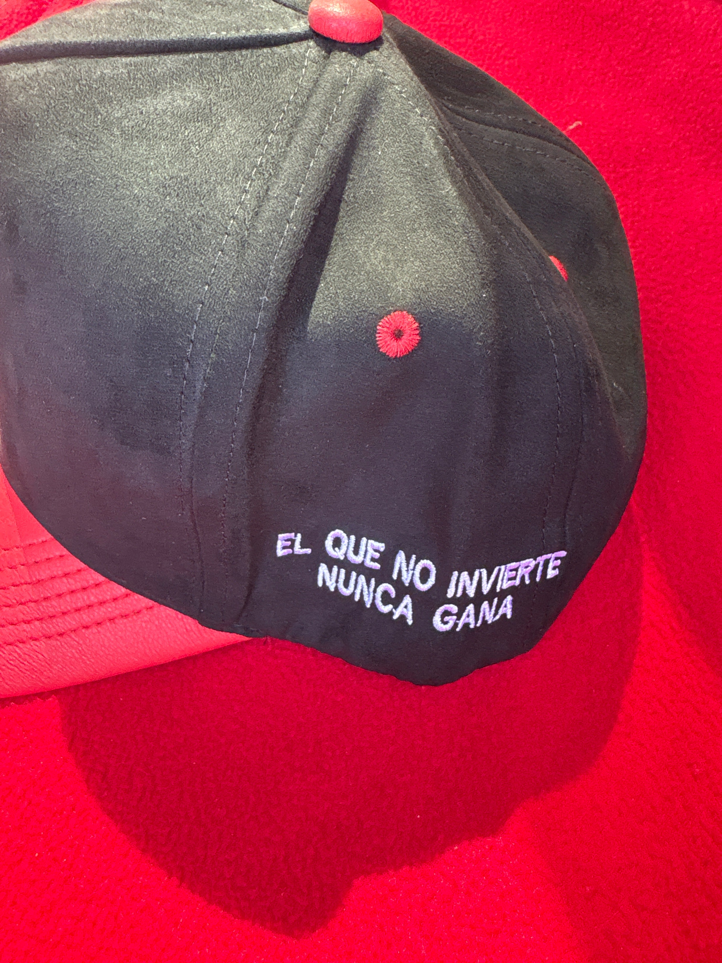 Suede with red leather