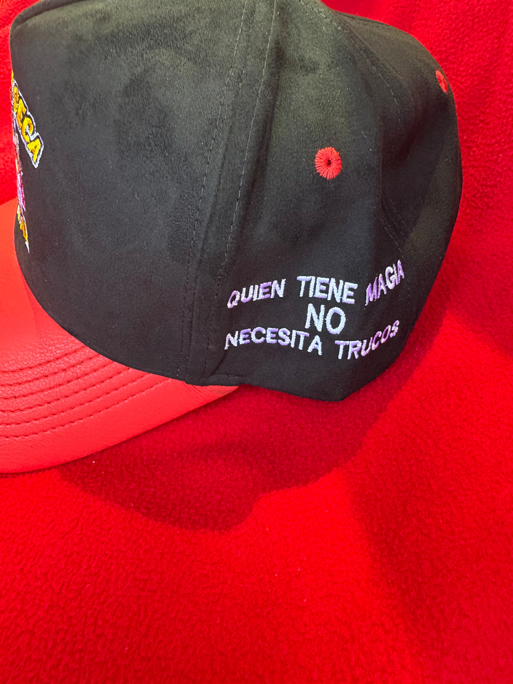 Black suede with red leather